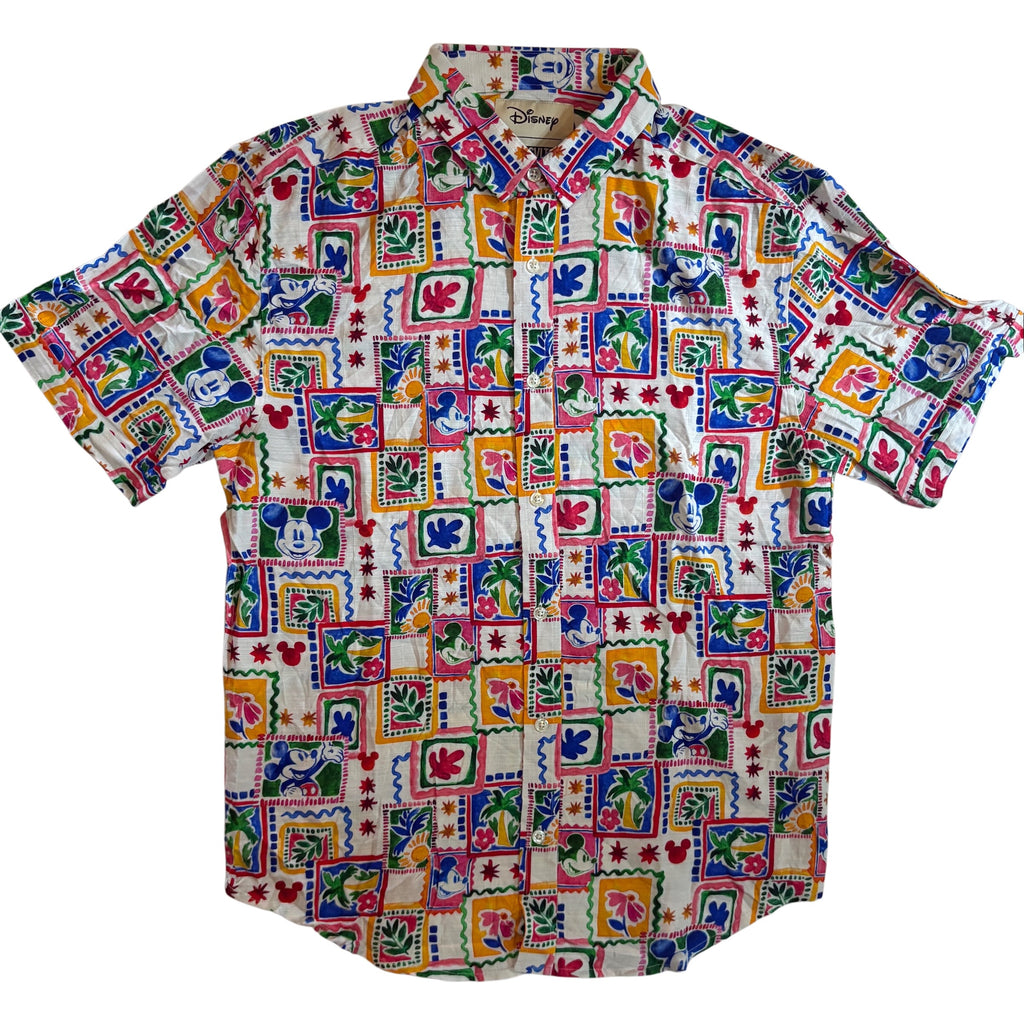 RSVLTS Disney Mickey Mouse Tropical Watercolor Bamboo Shirt Medium