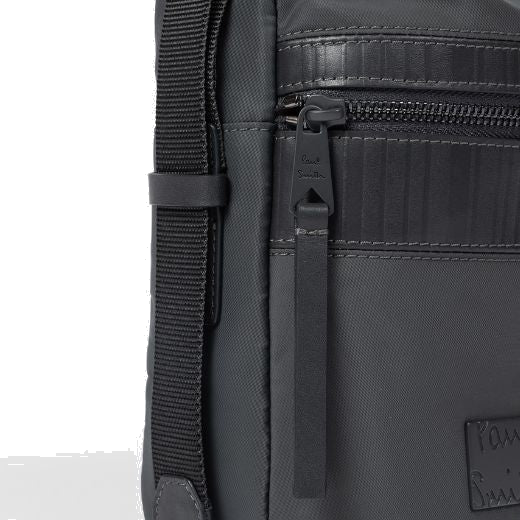 Paul Smith Slate Grey Shadow Stripe Flight Bag logo detail