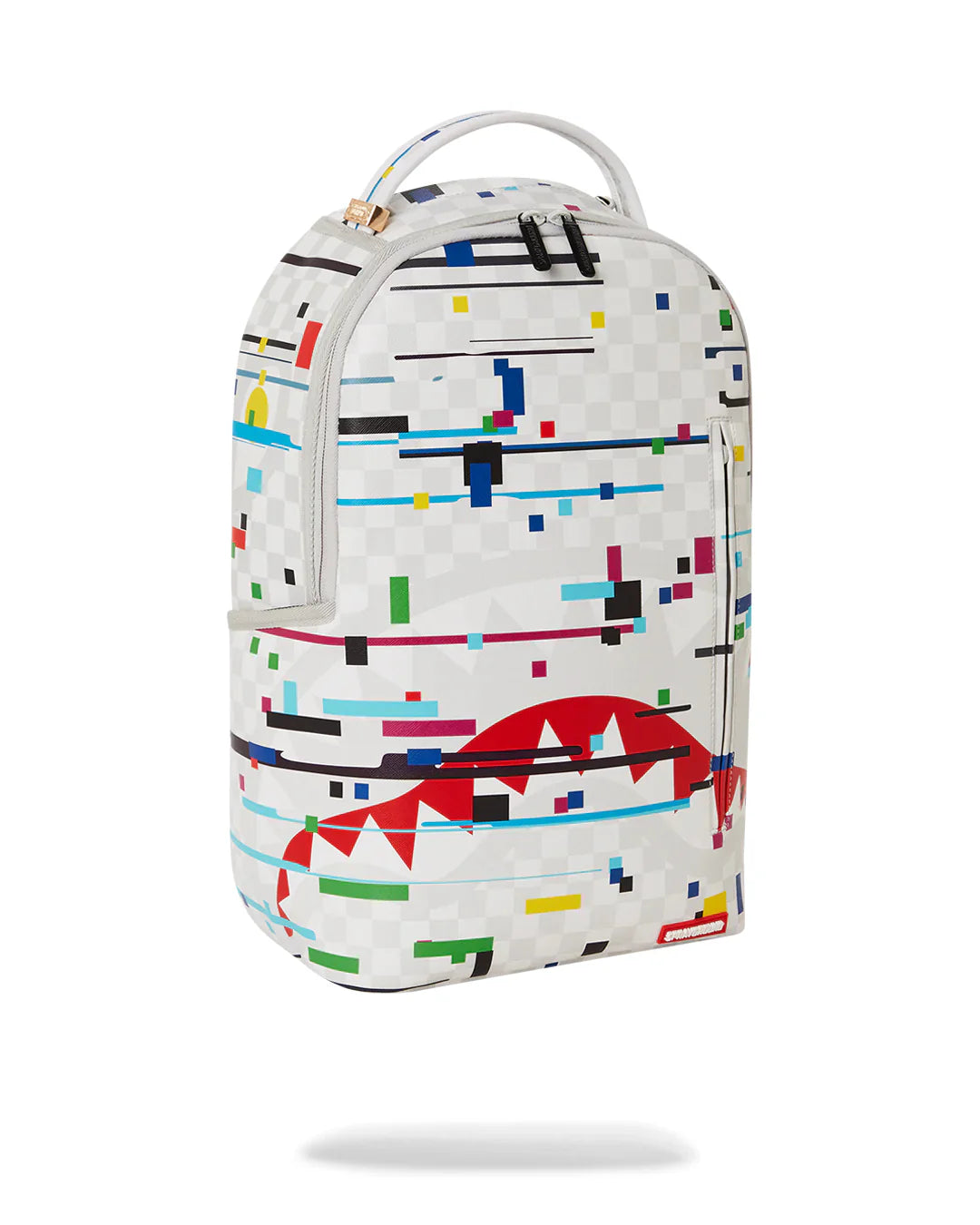 Sprayground Glitch White Check Backpack angled view