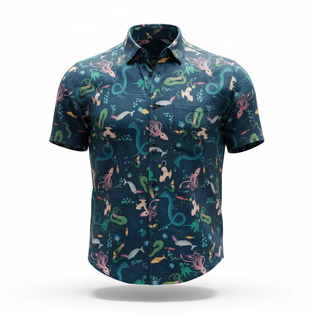 Rsvlts Seersucker The Deep Ocean Creatures Short Sleeved Shirt